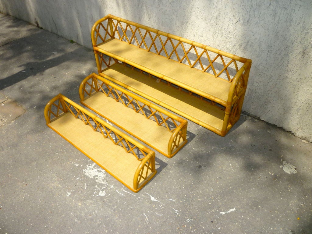 Louis Sognot Set of Three Charming Rattan Shelves from the 1950s For Sale 1