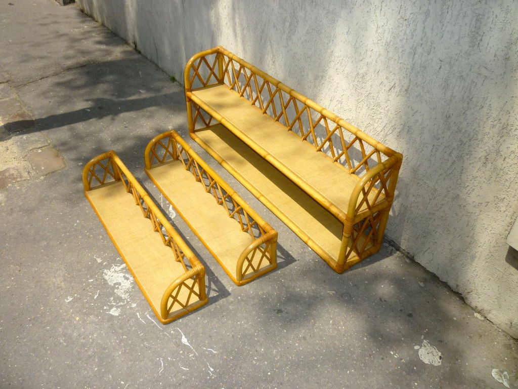 Louis Sognot Set of Three Charming Rattan Shelves from the 1950s For Sale 3