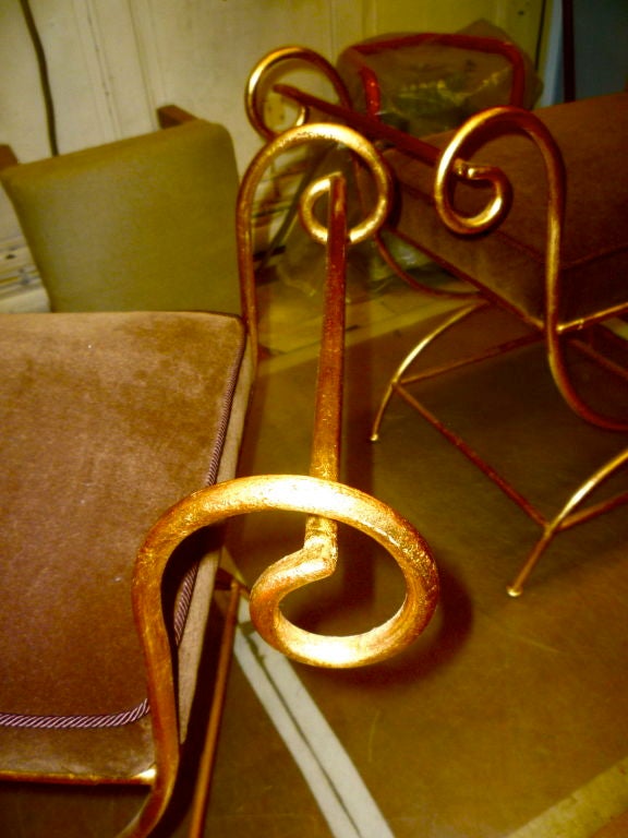 RENE PROU pair of wrought iron benches newly recovered in velvet 2
