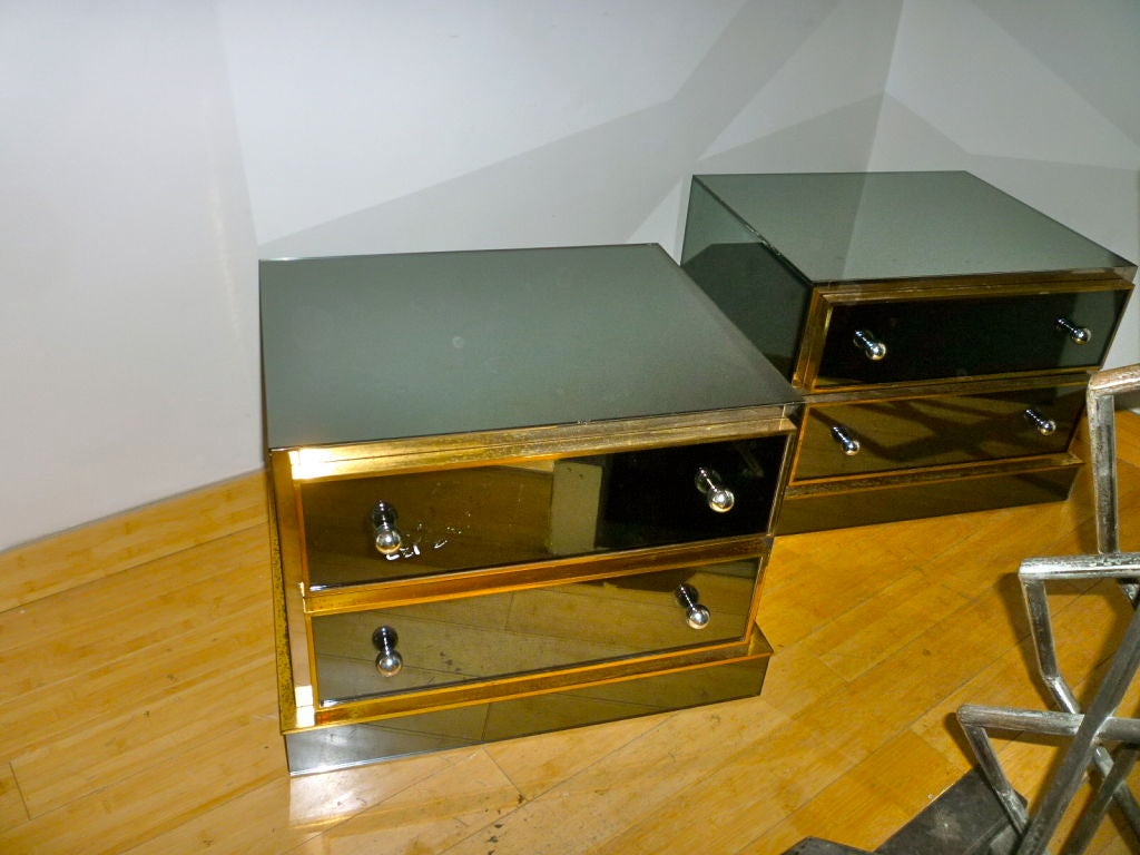 Maison Jansen Pair of Mirrored Bedside Tables with Gold Frames 1