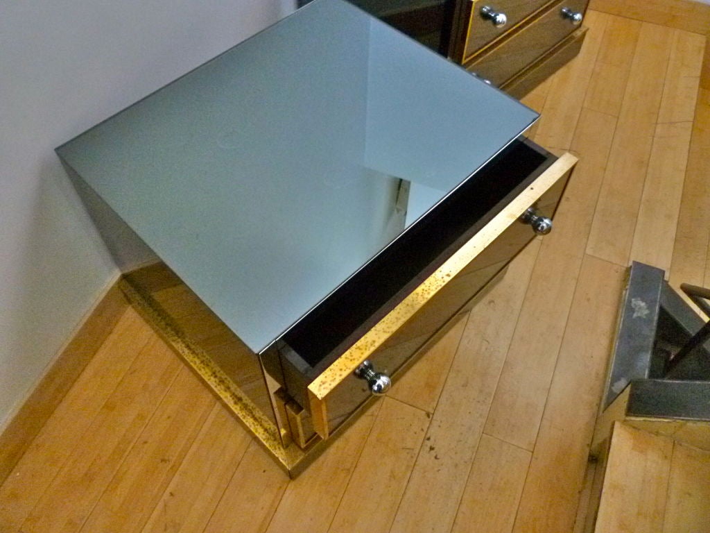 Maison Jansen Pair of Mirrored Bedside Tables with Gold Frames 2