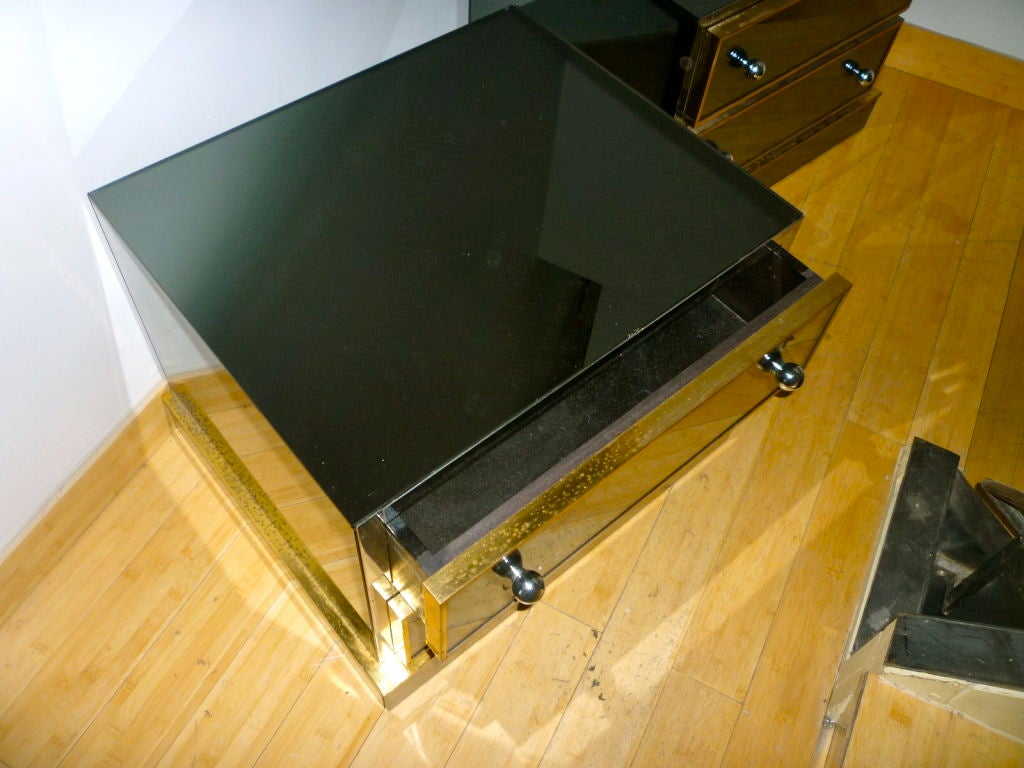 Maison Jansen Pair of Mirrored Bedside Tables with Gold Frames 3