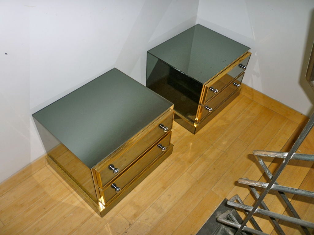 Maison Jansen Pair of Mirrored Bedside Tables with Gold Frames 4