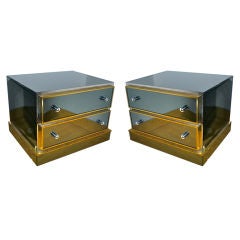 Maison Jansen Pair of Mirrored Bedside Tables with Gold Frames