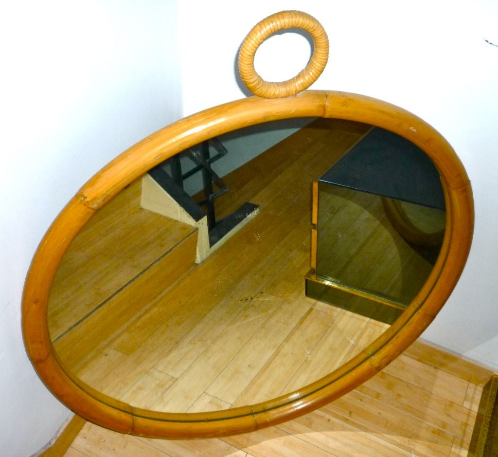 Spectacular Large Round Bamboo Mirror with Hanging Ring 5
