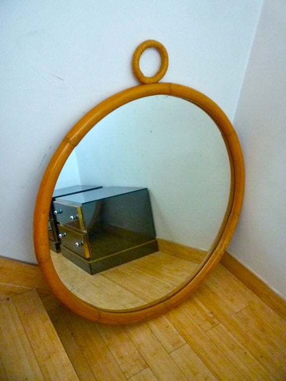 Spectacular Large Round Bamboo Mirror with Hanging Ring 3