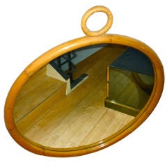Spectacular Large Round Bamboo Mirror with Hanging Ring