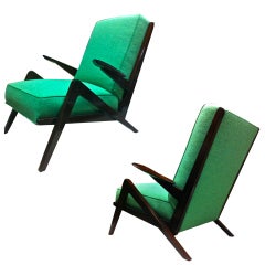 Grasshoper Shaped 1950s  Pair of Italian Arm-Chairs