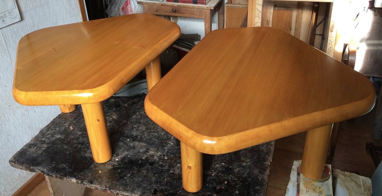French Charlotte Perriand Solid Pine Pair of Coffee Tables