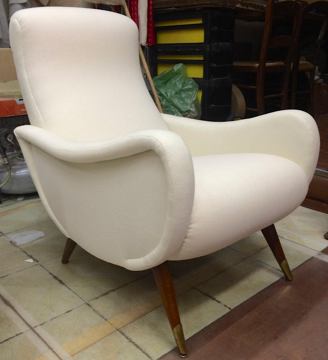Mid-20th Century Pair of Italian Chairs in the Style of Marco Zanuso, Re-Covered in Raw White For Sale