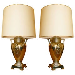 Neo Antiques Pair Of Roman Inspired Silvered Metal Lamps