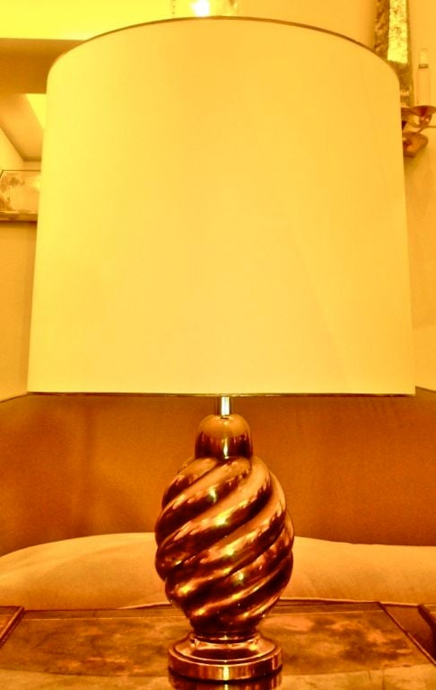 Pair of 1950s Spectacular Swirl Solid Gold Bronze Table Lamps