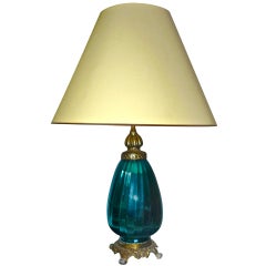 Turquoise Mercury Superb 1940 Italian Lamp with Metal Base