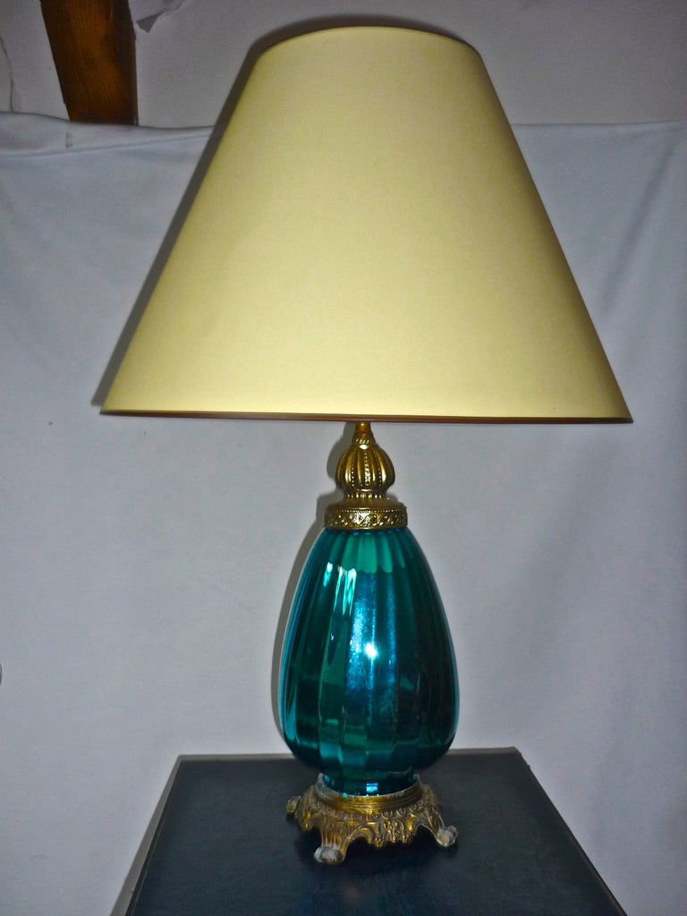 Turquoise Mercury Superb 1940 Italian Lamp with Metal Base For Sale 2