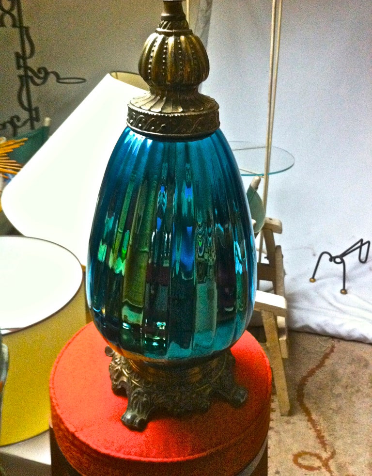 Mid-Century Modern Turquoise Mercury Superb 1940 Italian Lamp with Metal Base For Sale