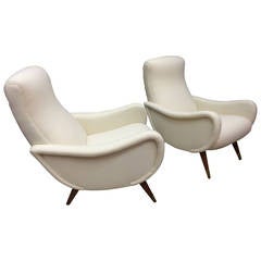 Pair of Italian Chairs in the Style of Marco Zanuso, Re-Covered in Raw White