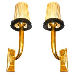JEAN PASCAUD elegant pair of  gold bronze sconces