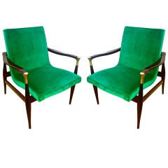Beautiful 50's Design Pair Of Arm Chairs With Brass  Detail