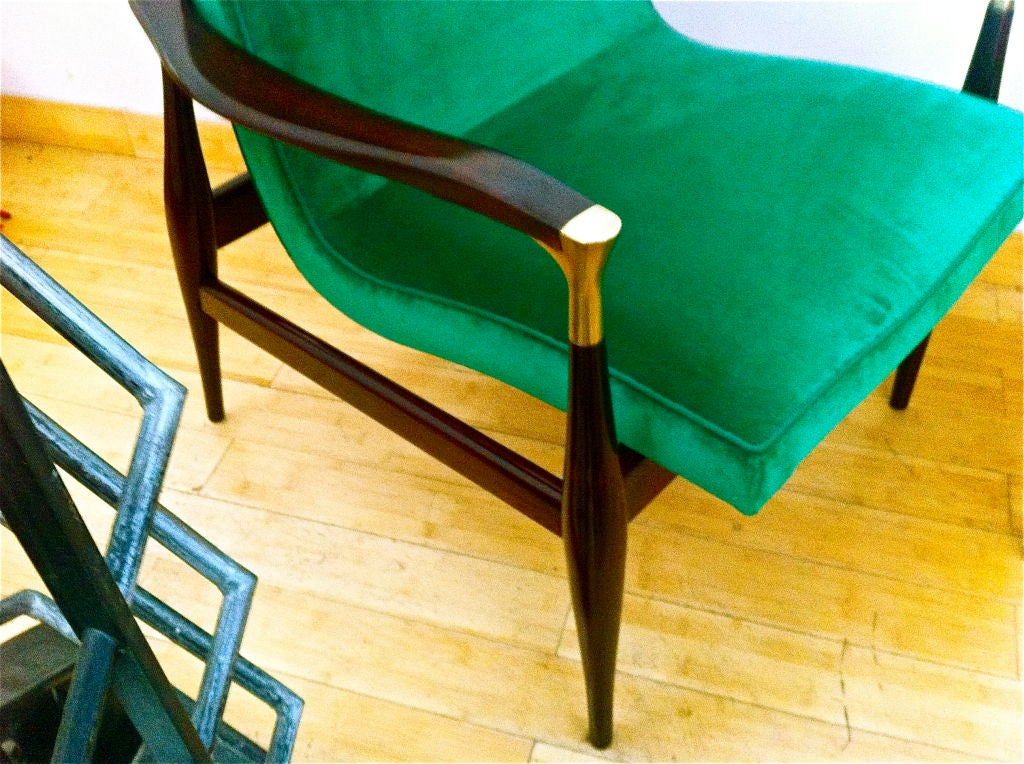 Mid-20th Century Beautiful 50's Design Pair Of Arm Chairs With Brass  Detail