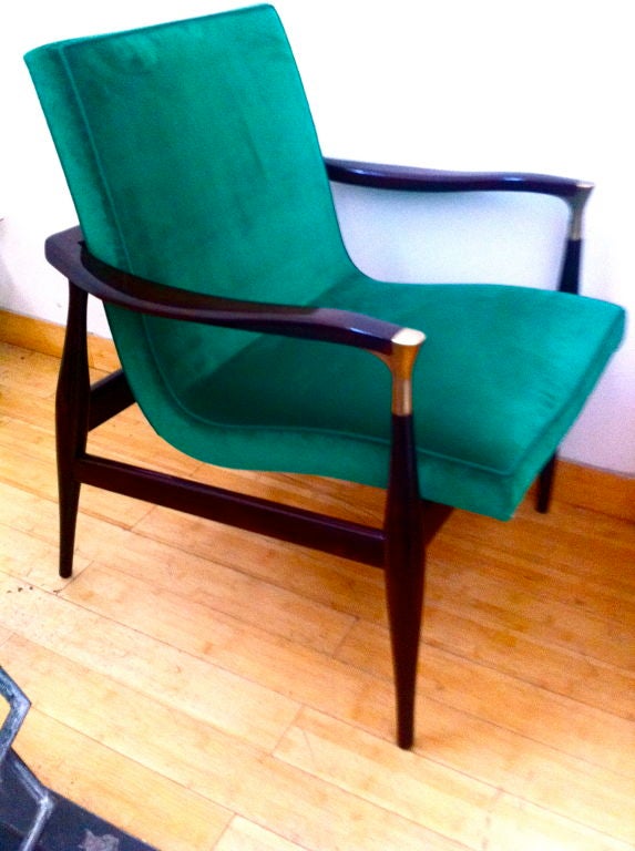 Beautiful 50's Design Pair Of Arm Chairs With Brass  Detail 4