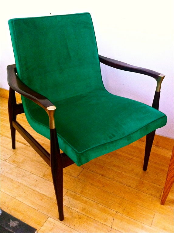Beautiful 50's Design Pair Of Arm Chairs With Brass  Detail 5