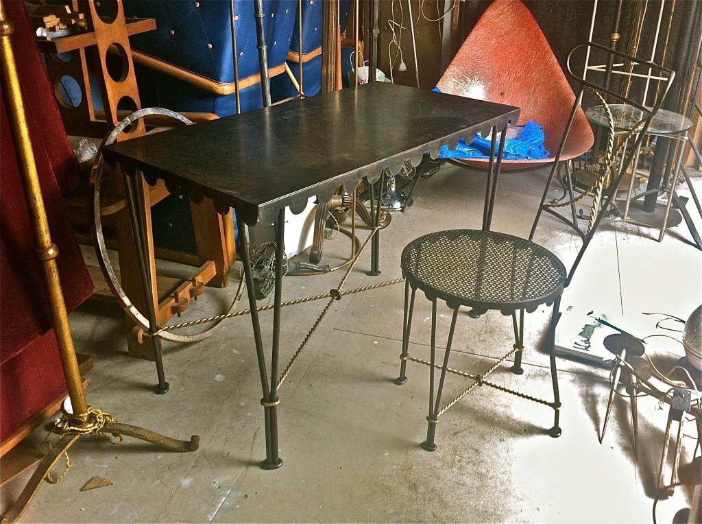 Gilbert Poillerat Desk and Chair in Wrought Iron For Sale 5