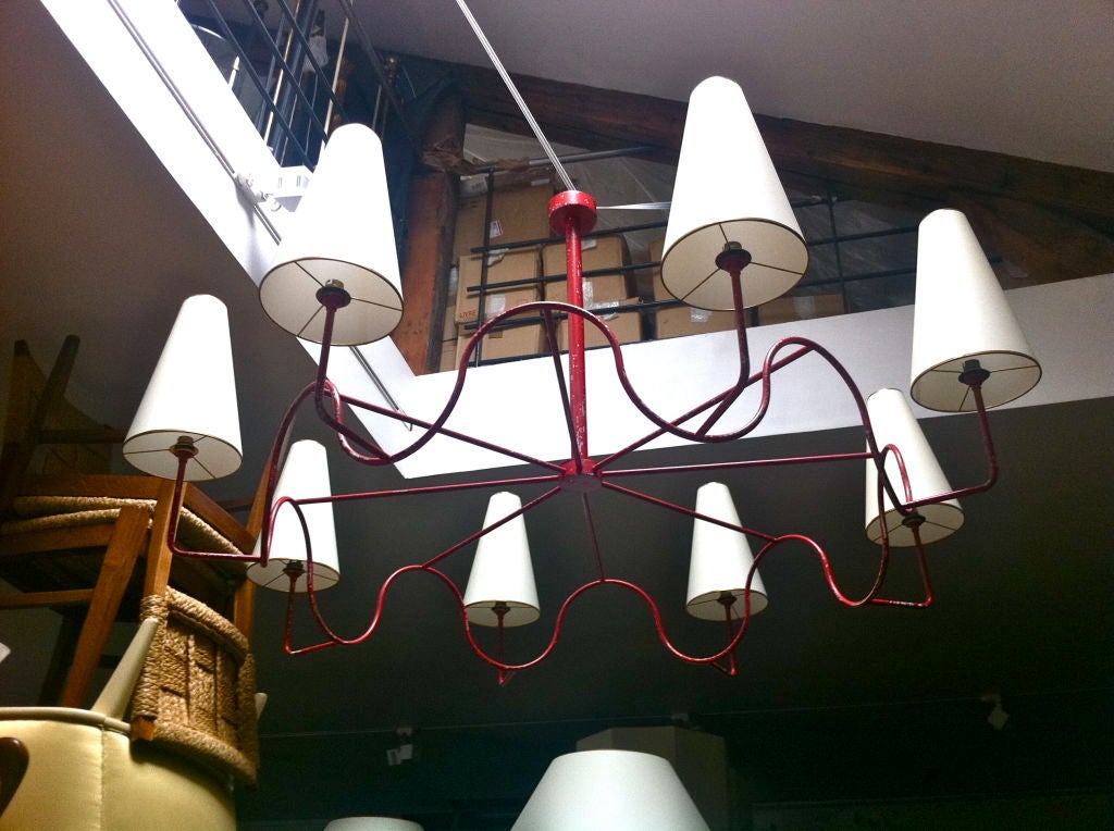 JEAN ROYERE extremely rare huge  8 light red 