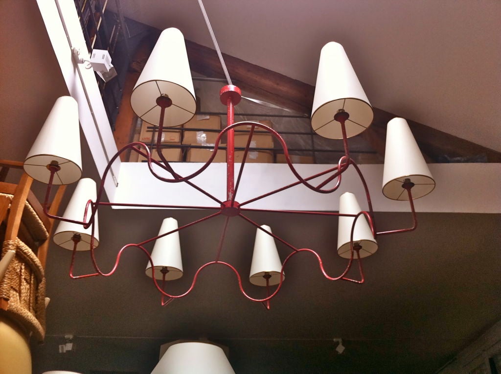 Jean Royere Extremely Rare Huge 8 Light Red 