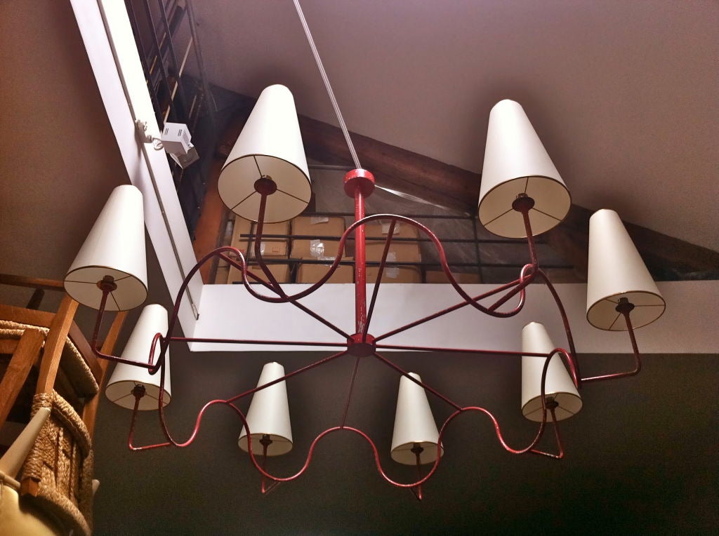 Jean Royere Extremely Rare Huge 8 Light Red 