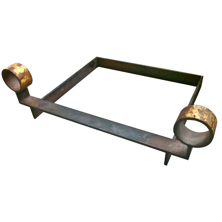 Jean Royere Large Very Pure Design Wrought Iron Andiron For Sale