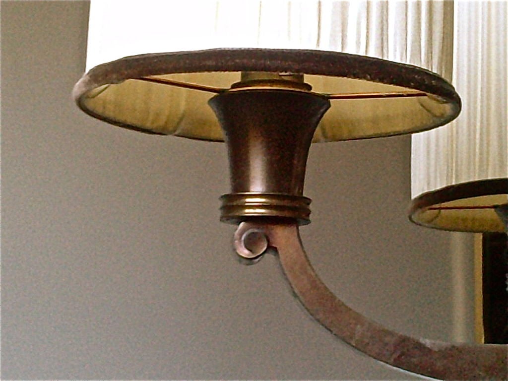 Genet Michon rare oxidized bronze and parchment center chandelier.