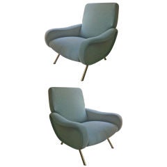 MARCO ZANUSO vintage LADY pair of chairs recovered in pale bleu