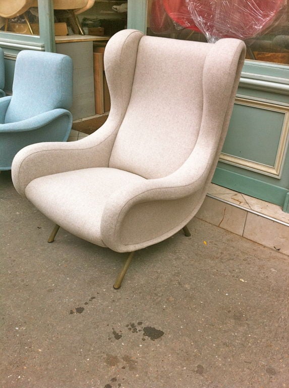 Zanuso vintage superb model Senior newly re-upholstered in beige chine mannish 100% wool material.