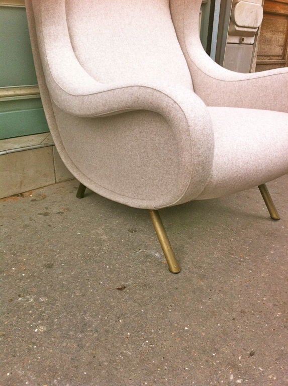 Italian Zanuso Vintage Superb Model Senior, Newly Reupholsterd in Beige For Sale