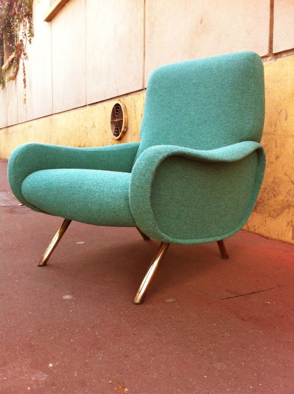 Zanuso Vintage Pair Lady Chairs Reupholstered In Green Lagoon 6