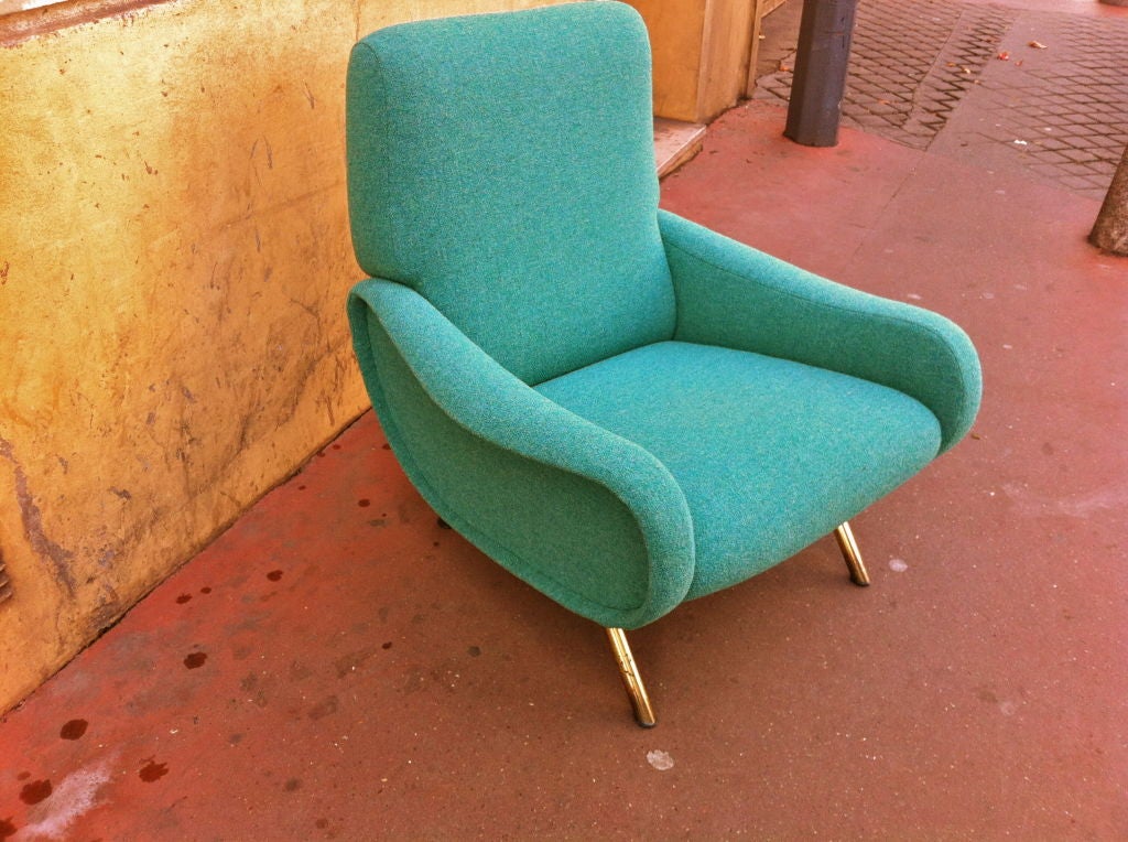 Mid-20th Century Zanuso Vintage Pair Lady Chairs Reupholstered In Green Lagoon