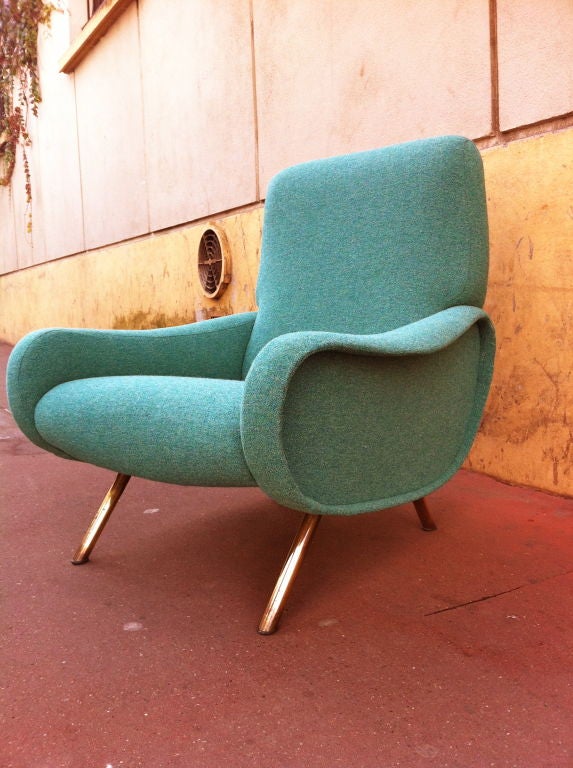 Zanuso Vintage Pair Lady Chairs Reupholstered In Green Lagoon 2
