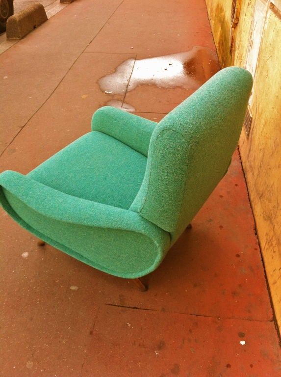 Zanuso Vintage Pair Lady Chairs Reupholstered In Green Lagoon 3