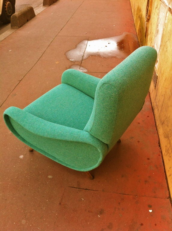 Zanuso Vintage Pair Lady Chairs Reupholstered In Green Lagoon 5