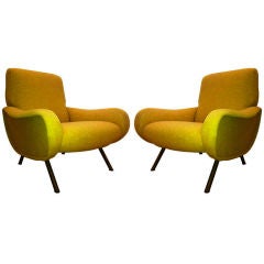 Marco Zanuso Vintage Lady Pair Of Chairs Recovered In Yellow