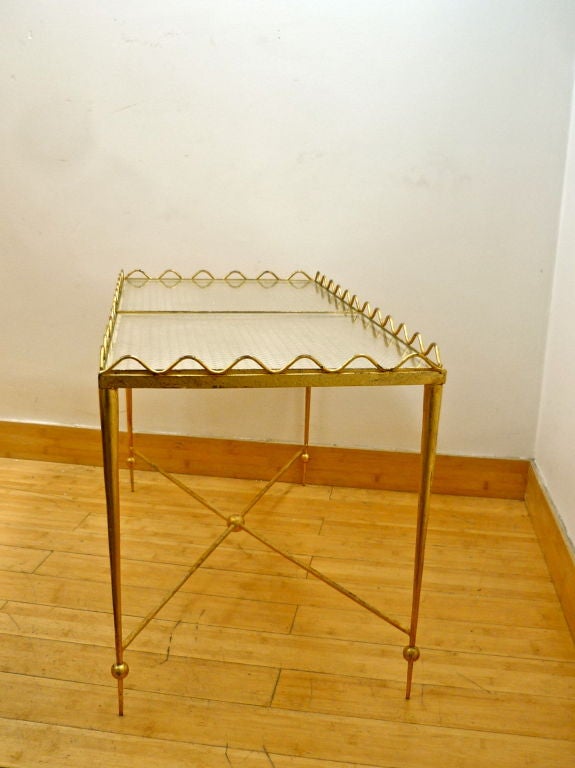 French Rene Prou Charming Two Tray Gold Leaf Wrought Iron Serving Table For Sale