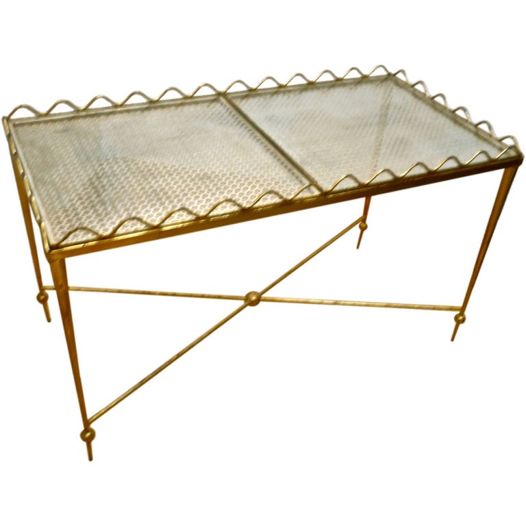 Rene Prou Charming Two Tray Gold Leaf Wrought Iron Serving Table For Sale