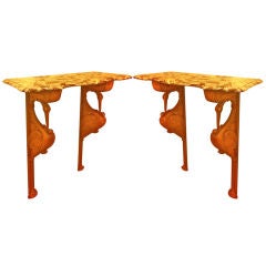 Superb 2 Flamingos Wood Carved Pair Of Console