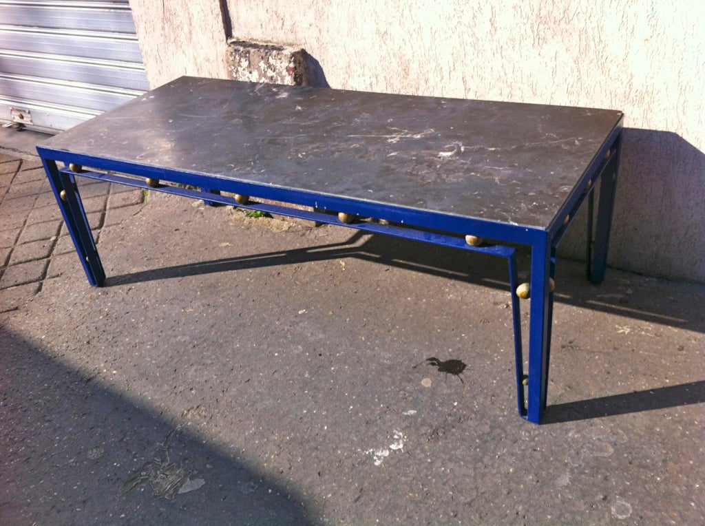 French Jean Royere Rare, Long Blue Cobalt Metal Coffee Table