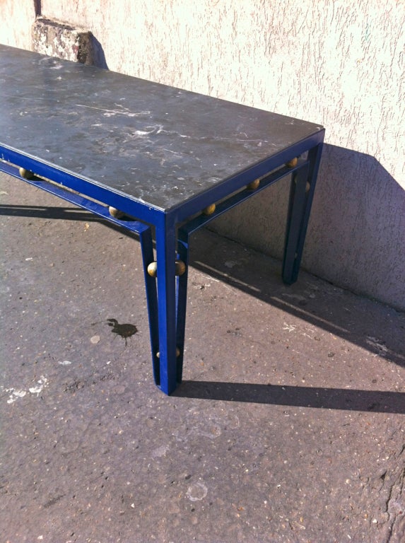 Mid-20th Century Jean Royere Rare, Long Blue Cobalt Metal Coffee Table