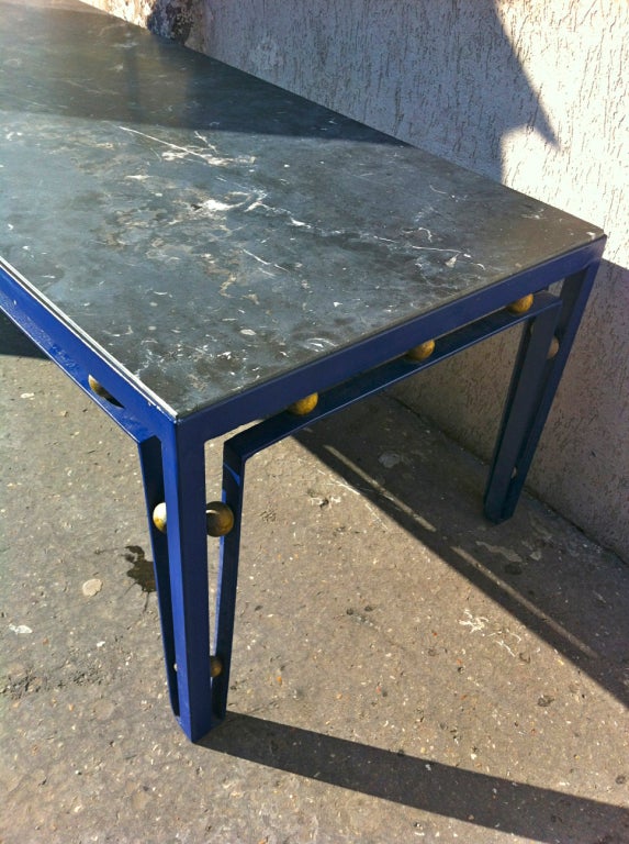 Jean Royere Rare, Long Blue Cobalt Metal Coffee Table 1