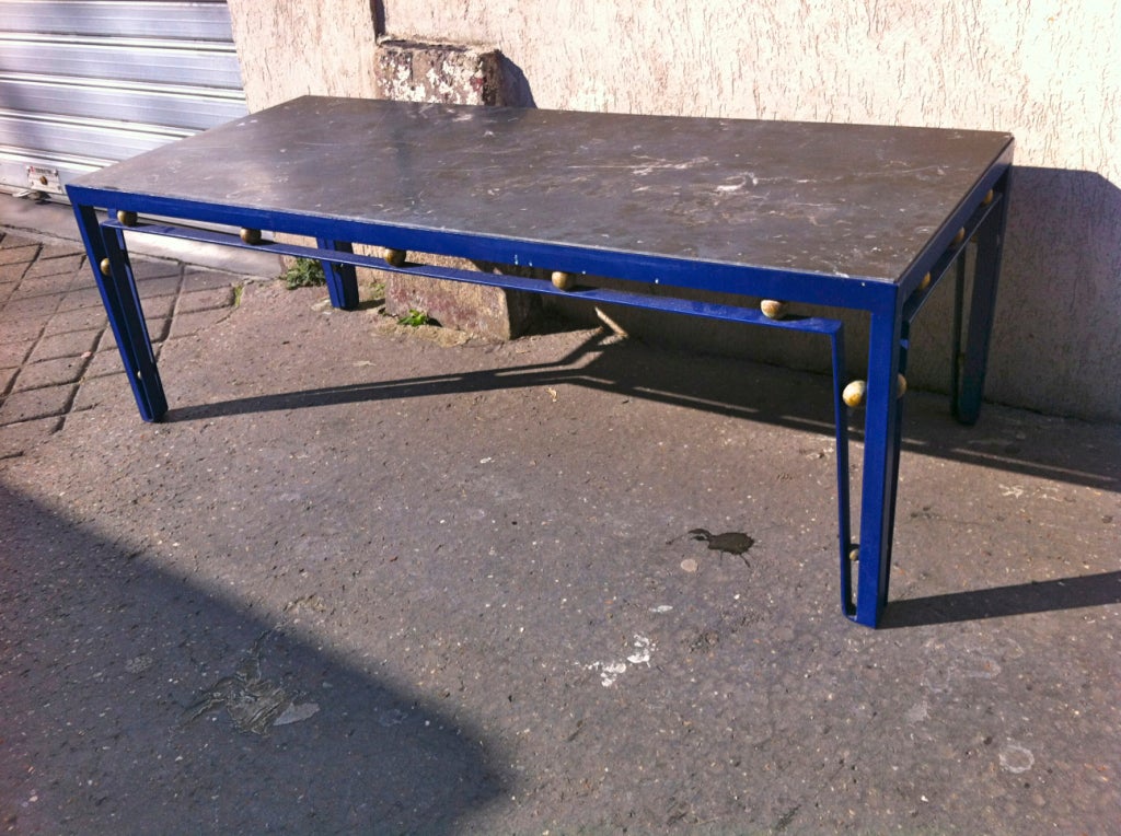 Jean Royere Rare, Long Blue Cobalt Metal Coffee Table 2