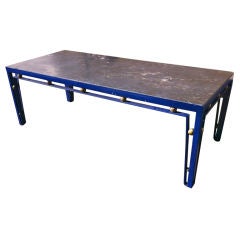 Jean Royere Rare, Long Blue Cobalt Metal Coffee Table