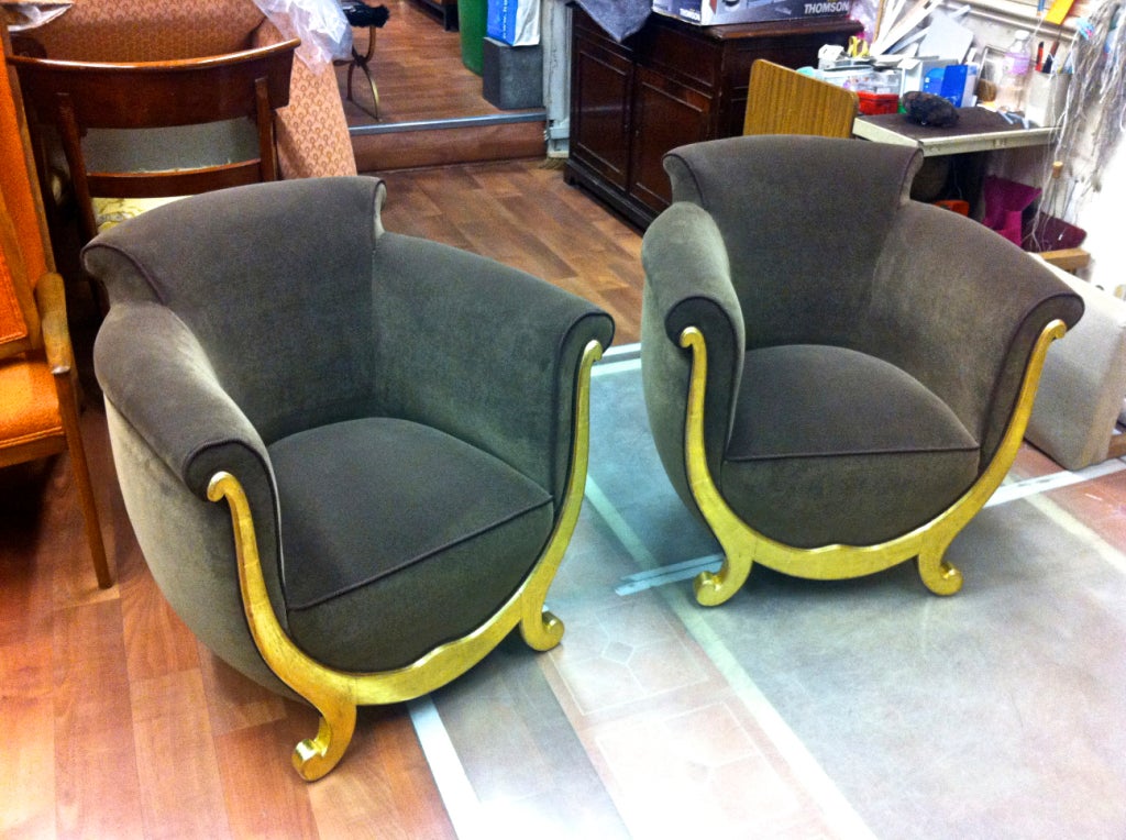 Maurice Dufrène Gold Leaf Wood Pair of Chairs In Excellent Condition For Sale In Paris, ile de france