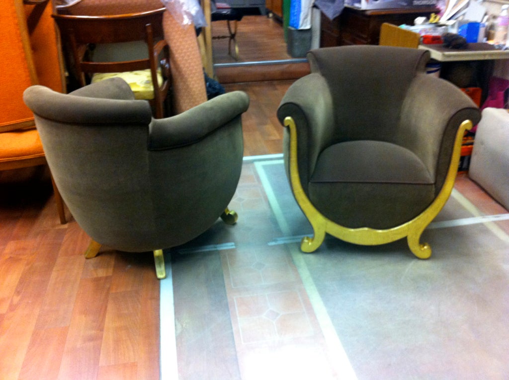 Maurice Dufrène Gold Leaf Wood Pair of Chairs For Sale 2